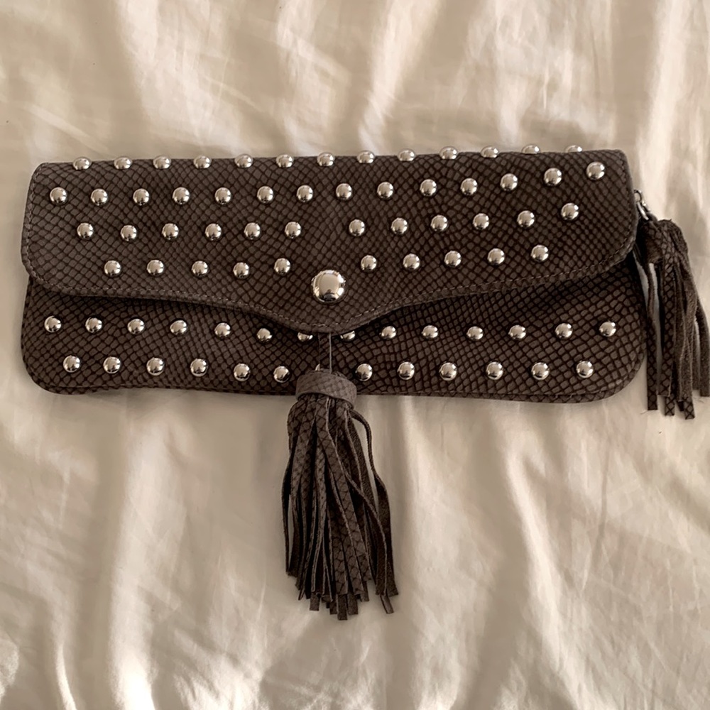 Hype Leather skinny clutch w studs